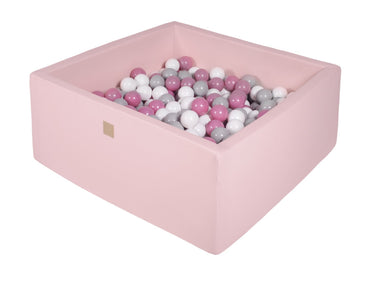 Vierkante ballenbak - Licht roze met Grijze, Witte en Donker roze ballen